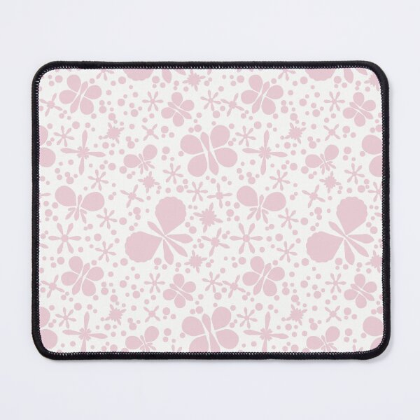Pink Butterflies and Flowers on White Mouse Pad