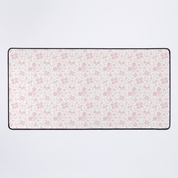 Pink Butterflies and Flowers on White Desk Mat