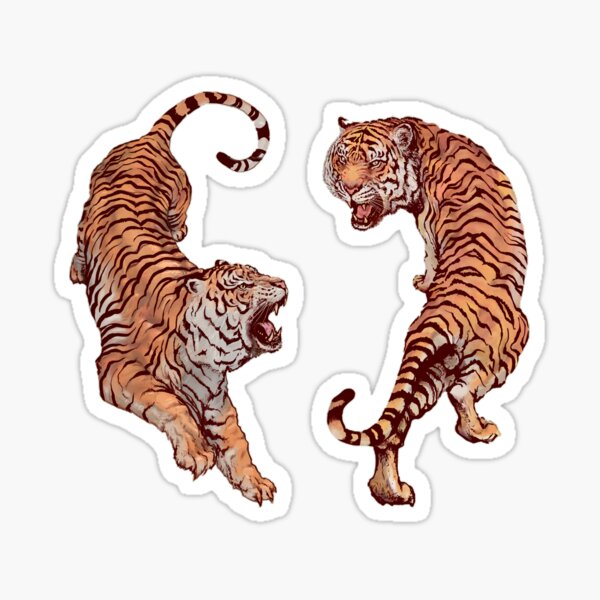 Cny Illustration Sticker Template Cute Lucky Tiger Sitting Large