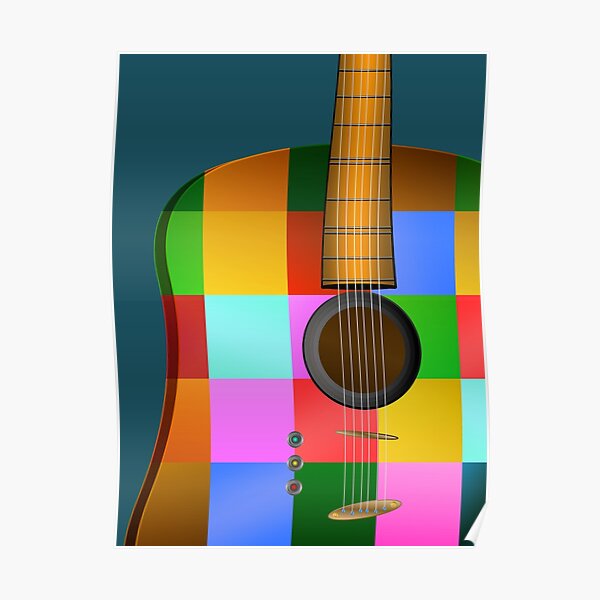 Guitar Art Mondrian Style Poster