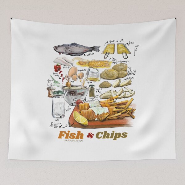 Item preview, Fish and Chips Recipe Teeshirt | Classic Hot Dish | Cookbook | Hand-drawn Recipe Shirt | Fine Dining designed and sold by fishnsteve.