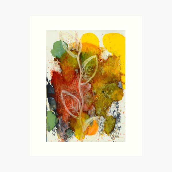 FALL STEM, Floral, Autumn, Gold, Leaves, Yellow, Orange, Botanical Art Print