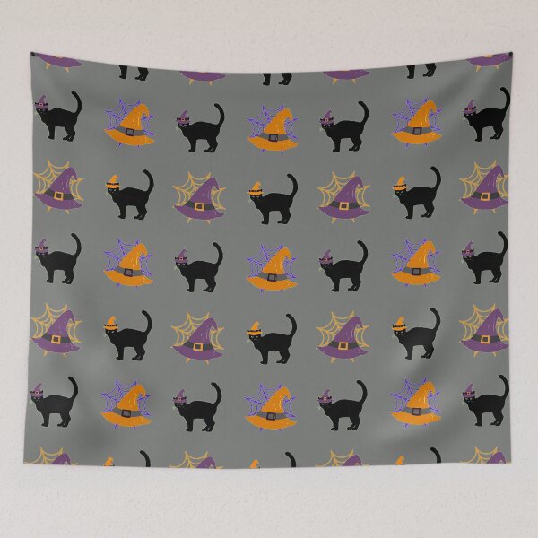 Item preview, Happy Hallowe'en Holiday Pattern Cute Black Cat Witch's Hat Spider Web Fun Hallowe'en designed and sold by H3designs.