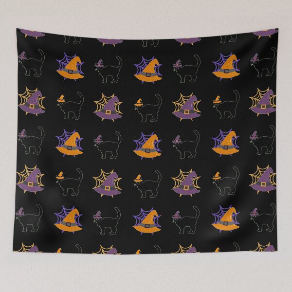 Item preview, Happy Hallowe'en Holiday Pattern Cute Black Cat Witch's Hat Spider Web Fun Hallowe'en designed and sold by H3designs.
