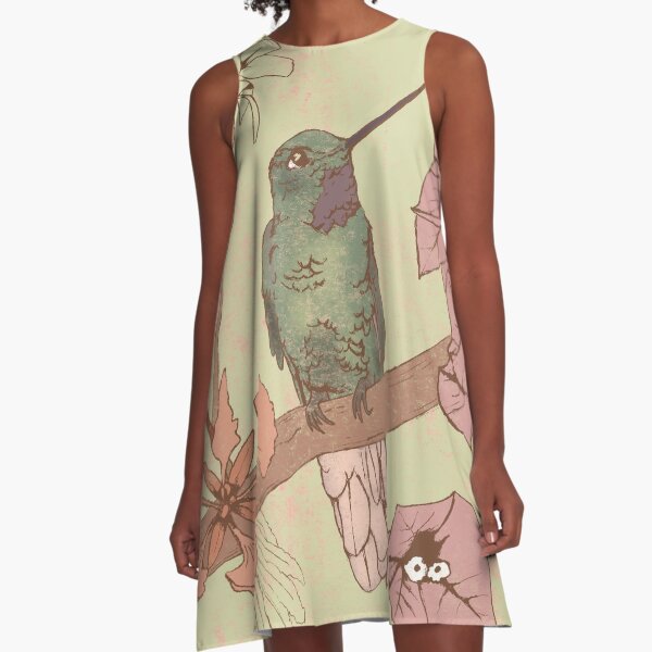 Hummingbird Among Flowers A-Line Dress