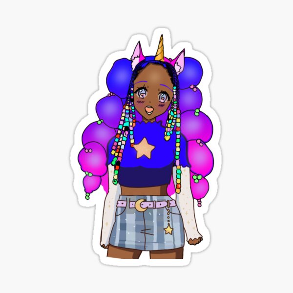 Brown Skin Unicorn Girl Glitter Art Sticker