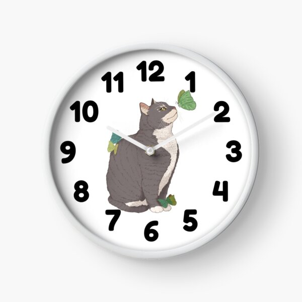 Cat and Butterflies Fantasy Art Clock