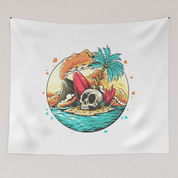 Item preview, Summer Skull Head On The Beach With A Broken Surf Board designed and sold by BROWNEESHOUSE.