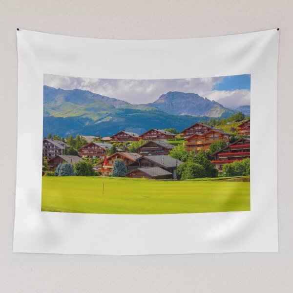 Item preview, Crans Sur Sierre Golf Course with House and Mountain View designed and sold by Mats Silvan.