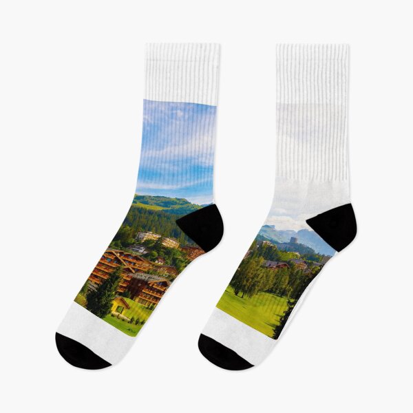 Item preview, Village with House and Hotel with Panoramic View over Mountain with Clouds in a Sunny Summer Day in Crans Montana designed and sold by Mats Silvan.