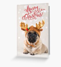 Merry Christmas Pug Card Greeting Card