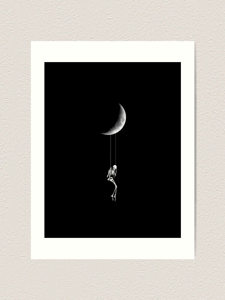 Skeleton swinging from the moon