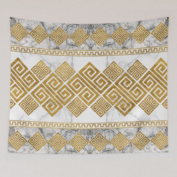 Item preview, Greek Meander - Greek Key White Marble and Gold designed and sold by k9printart.