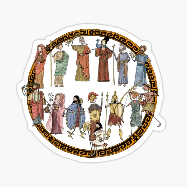 Greek Myth Comix - the Olympians in Colour! With tondo. Sticker