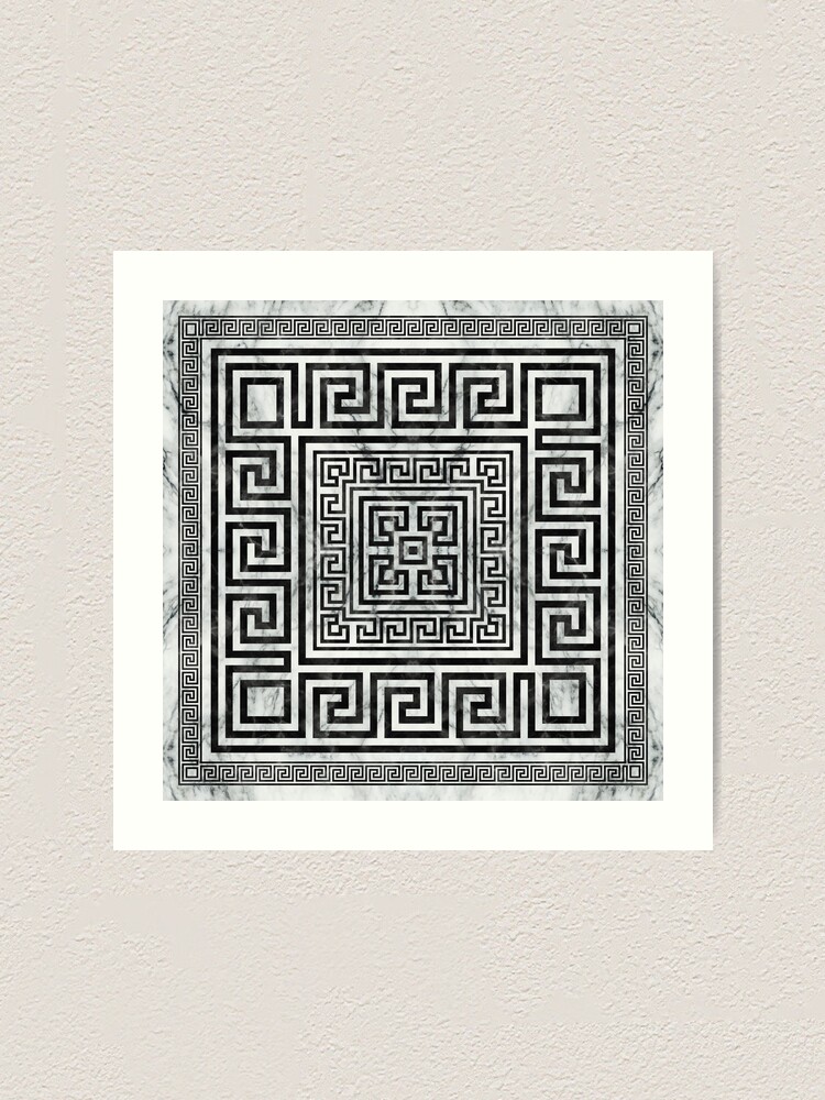 Greek Meander - Greek Key Black and White Marble | Art Print