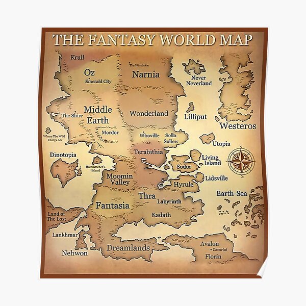 Carte des mondes fantastiques Poster