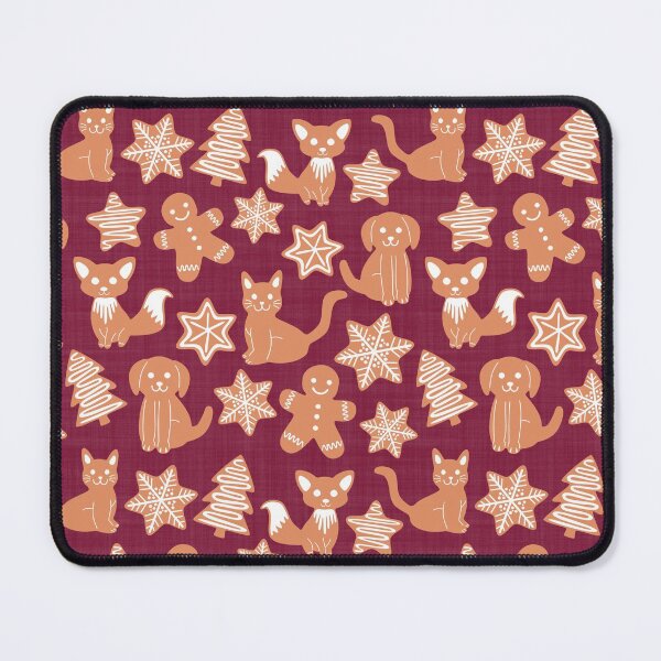 Item preview, Gingerbread Cat Fox Dog Stars Tree Animals Maroon designed and sold by cashewdays.