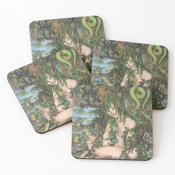 Item preview, Nymph, forest spirit in the swamp with lashes and frogs designed and sold by ZadzeneaArt.