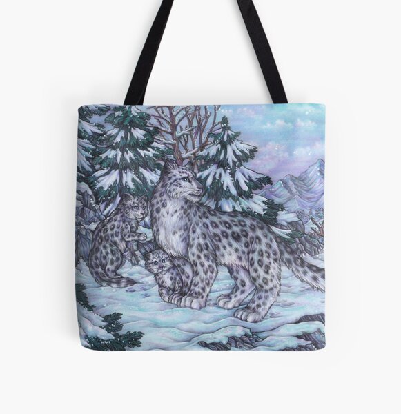 Schneeleopard, Raubkatze in Schneelandschaft, Gebirge, Katzenkinder Allover-Print Tote Bag