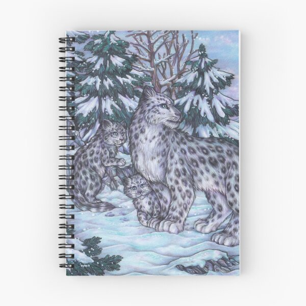Item preview, Snow leopard, big cat in snowy landscape, mountains, kittens designed and sold by ZadzeneaArt.