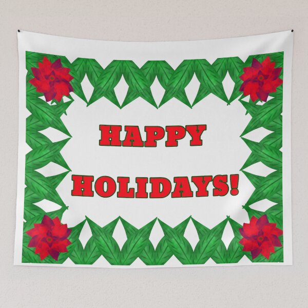Item preview, Happy Holidays greetings w/ green leaves and red flowers frame designed and sold by Midnightviera.