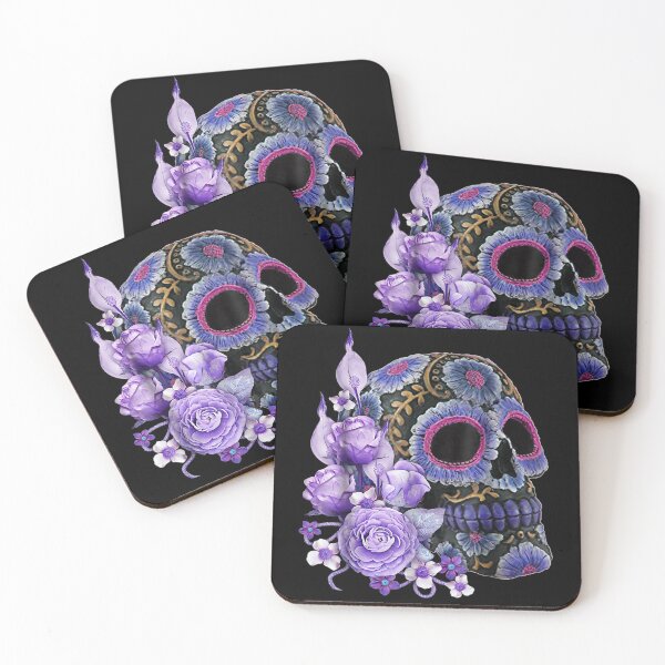 Item preview, Purple Floral Black Sugar Skull Day Of The Dead designed and sold by MasonshiNoor.