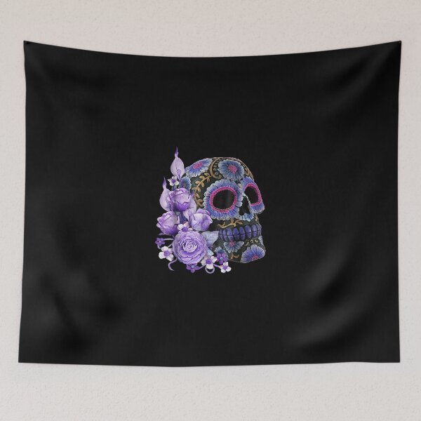 Item preview, Purple Floral Black Sugar Skull Day Of The Dead designed and sold by MasonshiNoor.