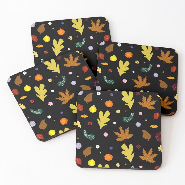 Item preview, AUTUMN - Fall Leaves, Gourds, Flowers, and Acorns Version 1 (Void Black) designed and sold by CoraDaffodil.