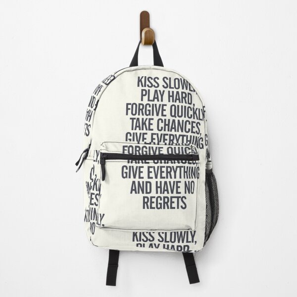 Item preview, Kiss slowly, play hard, forgive, take chances, give everything, no regrets, positive vibes quote, feelgood lettering designed and sold by Spallutos.