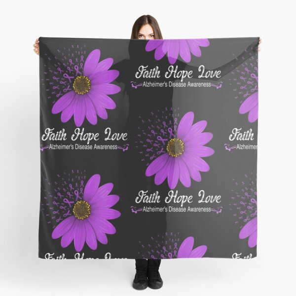 Womens Alzheimers Disease Awareness Faith Hope Love Purple Ribbon V Neck Scarf