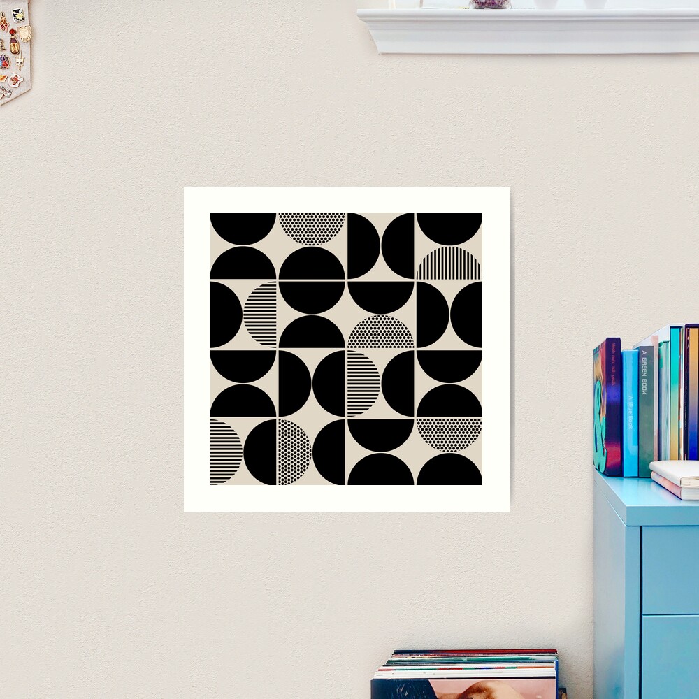 Mid Century Modern Geometric Pattern 637 Black and Linen White Hand & Bath  Towel by Tony Magner Prints