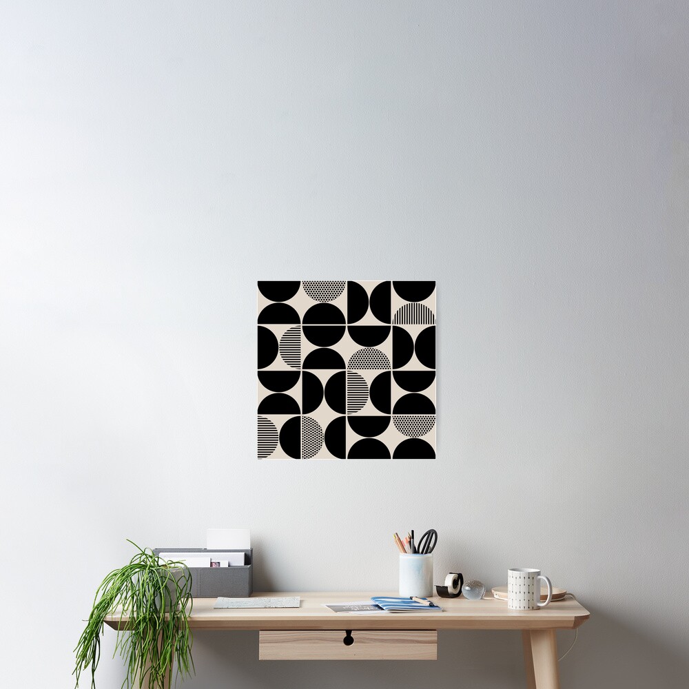 Mid Century Modern Geometric Pattern 637 Black and Linen White Hand & Bath  Towel by Tony Magner Prints