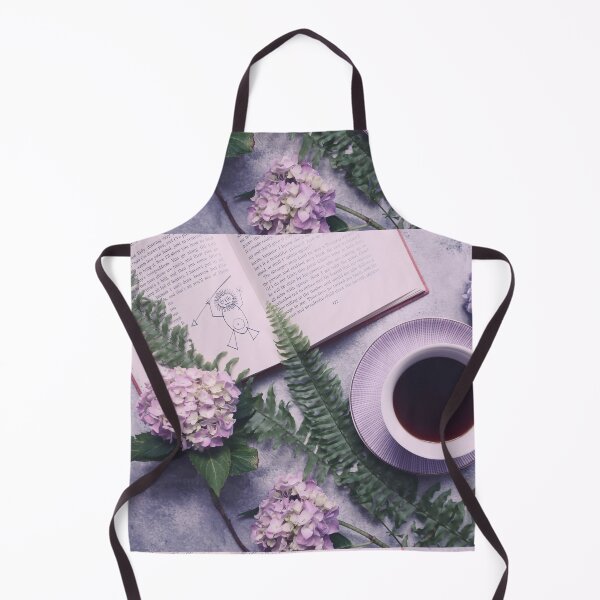 Artikelvorschau, Fotokunst: Hortensienblüten, Tasse Kaffee, Buch entworfen und verkauft von GrayCatGraphics.