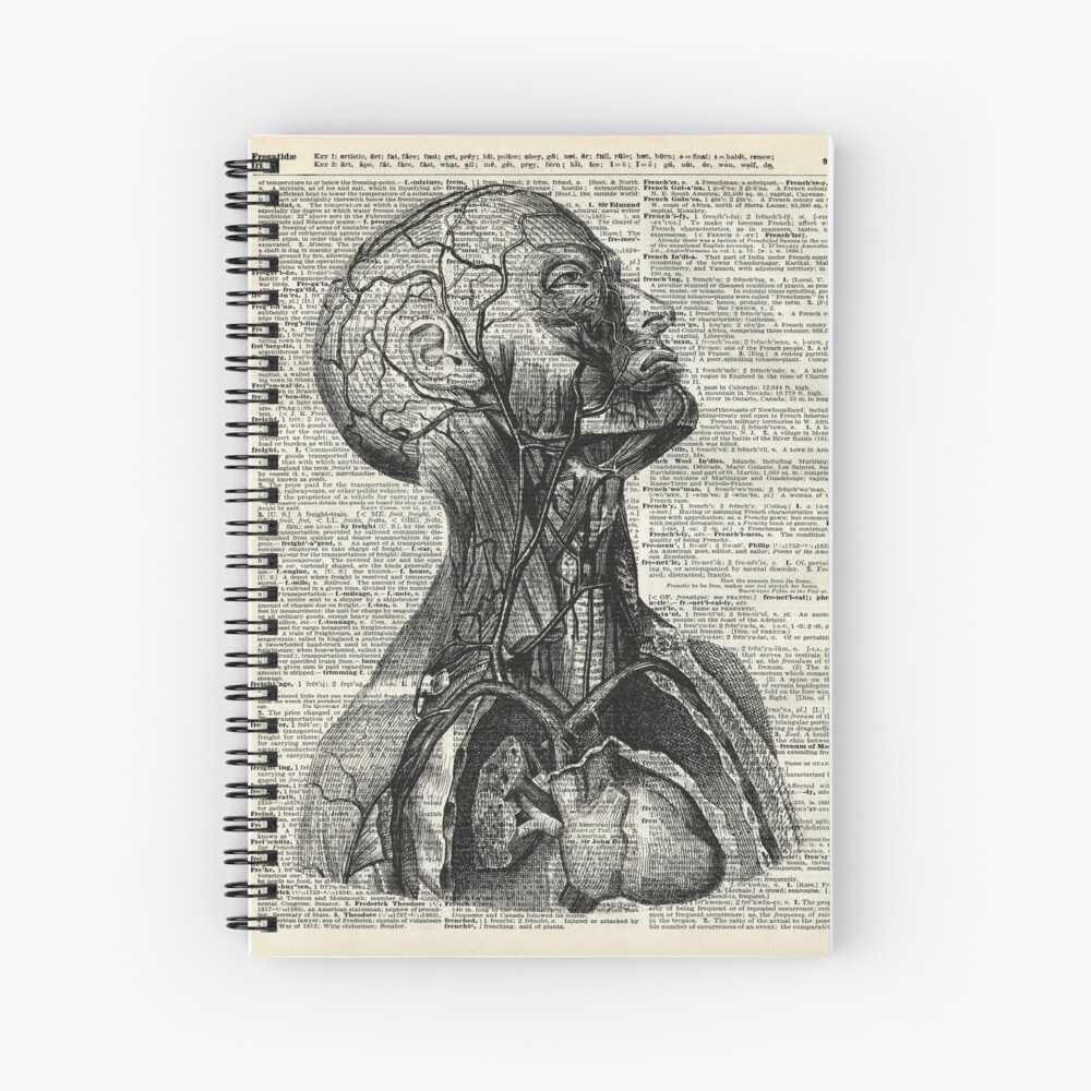 Medical Human Anatomy Illustration Over Old Book Page Spiral Notebook