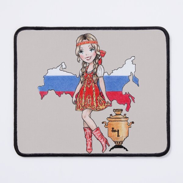 Item preview, Russian flag and cute Russian girl with samovar designed and sold by Katerina Makarova.