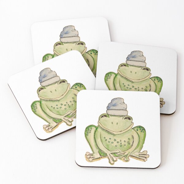 Item preview, happy frog watercolor with beanie  designed and sold by micahguest.