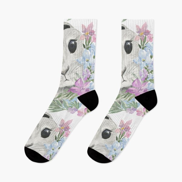 Item preview, Cute grey bunny and pastel flowers designed and sold by MagicStrawberry.