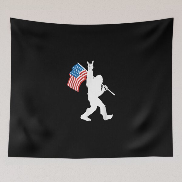 Item preview, Funny Bigfoot Rock and Roll USA Flag for Sasquatch Believers designed and sold by Chanielshian.