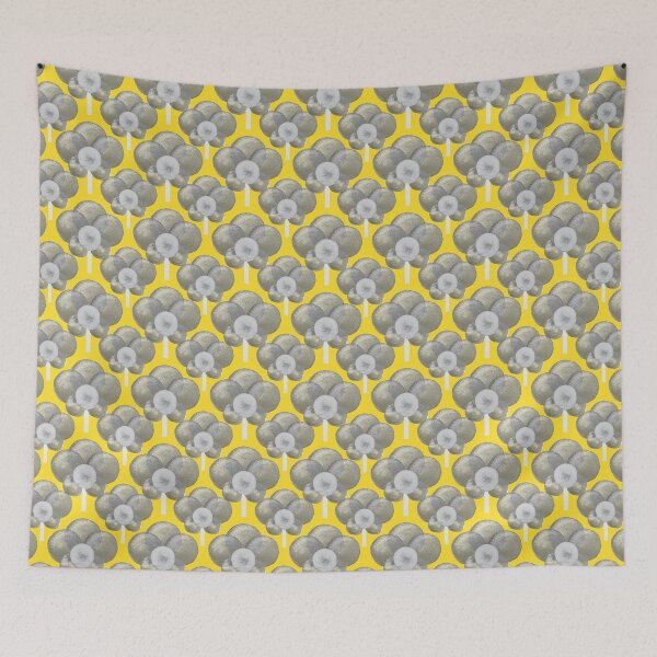 Item preview, Watercolour grey tones retro poppy flower pattern on bright yellow designed and sold by yennyz.