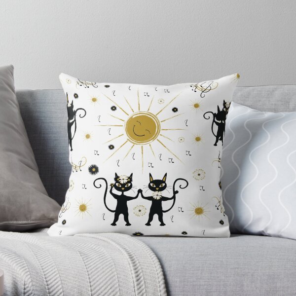 Black cats dancing with sun Throw Pillow