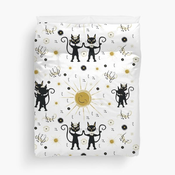 Black cats dancing with sun Duvet Cover