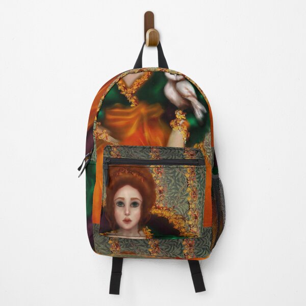 Item preview, Red Hair Edwardian Princess William Morris Wall Paper Historical Fashion Owl on jeweled leash designed and sold by Monica Laipple.