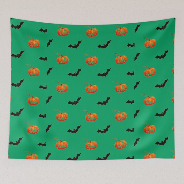Item preview, Halloween Daunting Bats And Pumpkins Pattern In Green designed and sold by LuckyKermit.