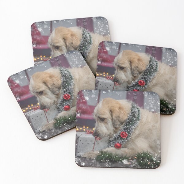 Item preview, Cute Dog opening Christmas presents photograph with mixed media designed and sold by OByD.