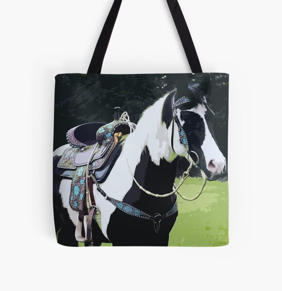 Aperçu de l'œuvre Paint Horse avec selle turquoise assortie créée et vendue par Mompreneur and Daughter.