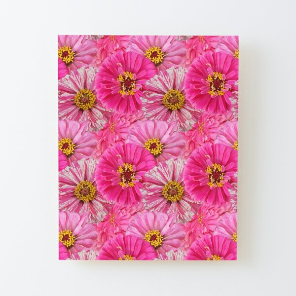 Zinnia Garden No. 7, Illumination Pink and Candy Cane Pink Flower Garden Mix Wood Mounted Print
