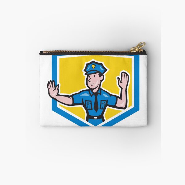Item preview, Traffic Policeman Stop Hand Signal Shield Cartoon designed and sold by patrimonio.