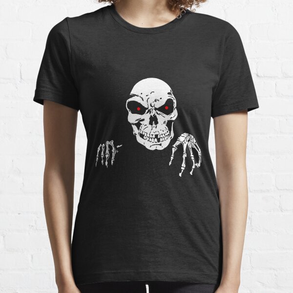 Skull with red eyes Vector illustration of scary skull and hand bones. Essential T-Shirt