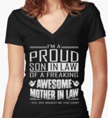 I'm A Proud Son In Law Of A Freaking Awesome Mother In Law Women's Fitted V-Neck T-Shirt