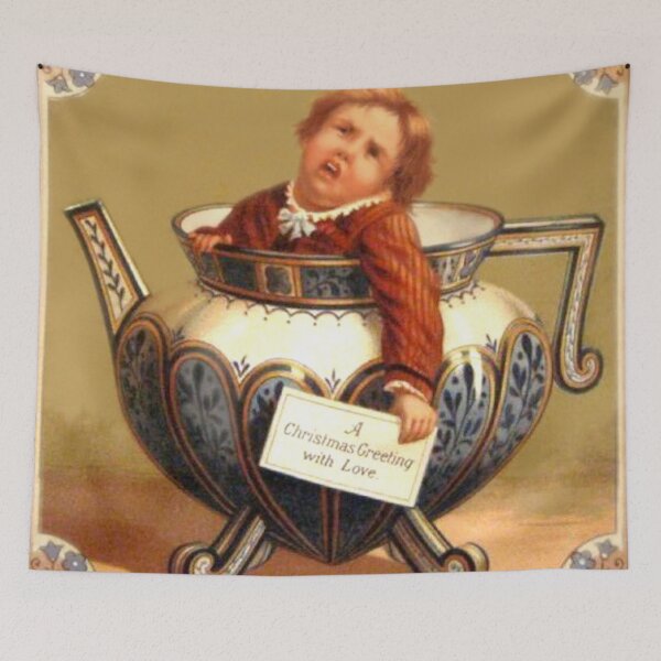 Item preview, Funny Vintage Victorian Christmas Card Boy in Teapot designed and sold by TheWitchsWolf.